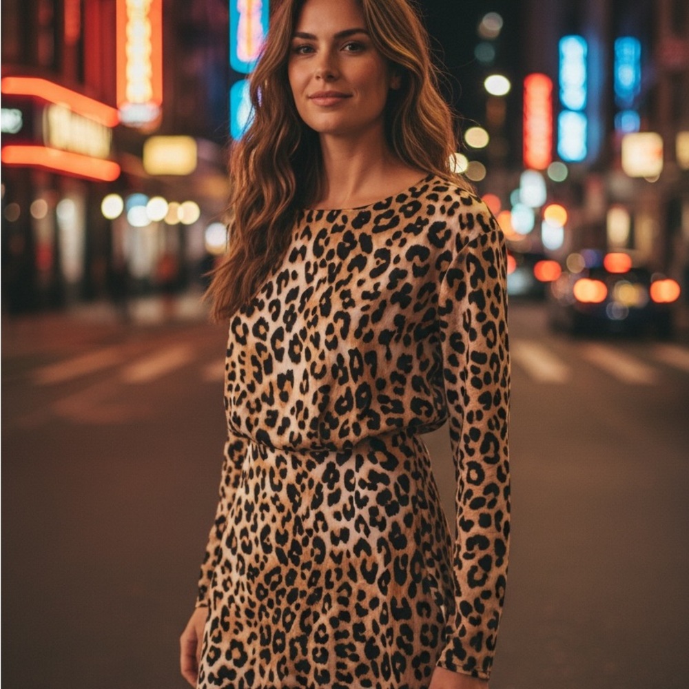 Lulu's cheetah print, long-sleeved dress, size XS